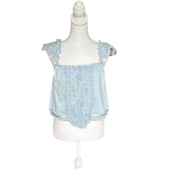 Anthropologie Tiny Daphne Lace Tank Blue Flutter Strap Womens Size Medium - Picture 3 of 12